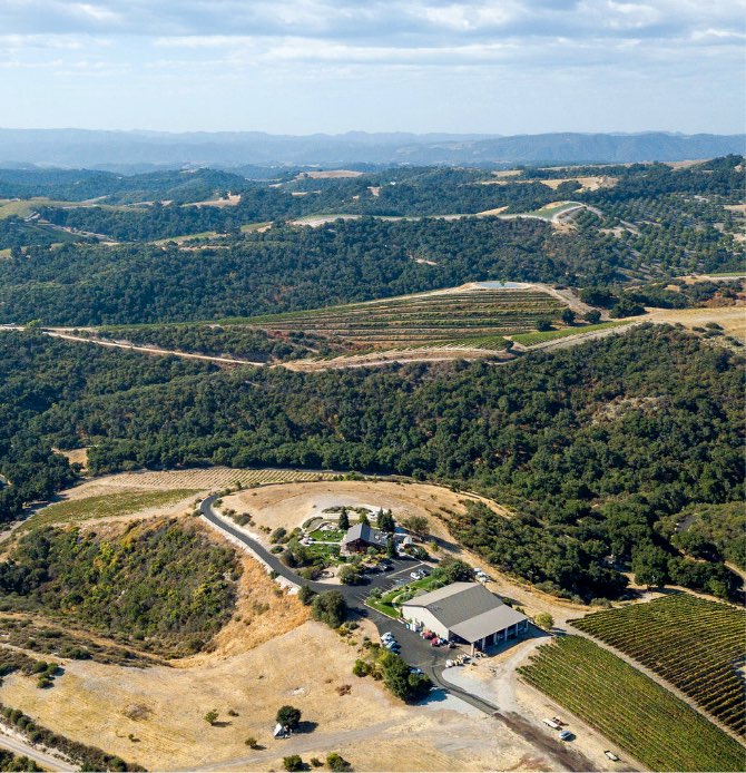 An aerial view of Calcareous Vineyard Winery in Paso Robles, CA