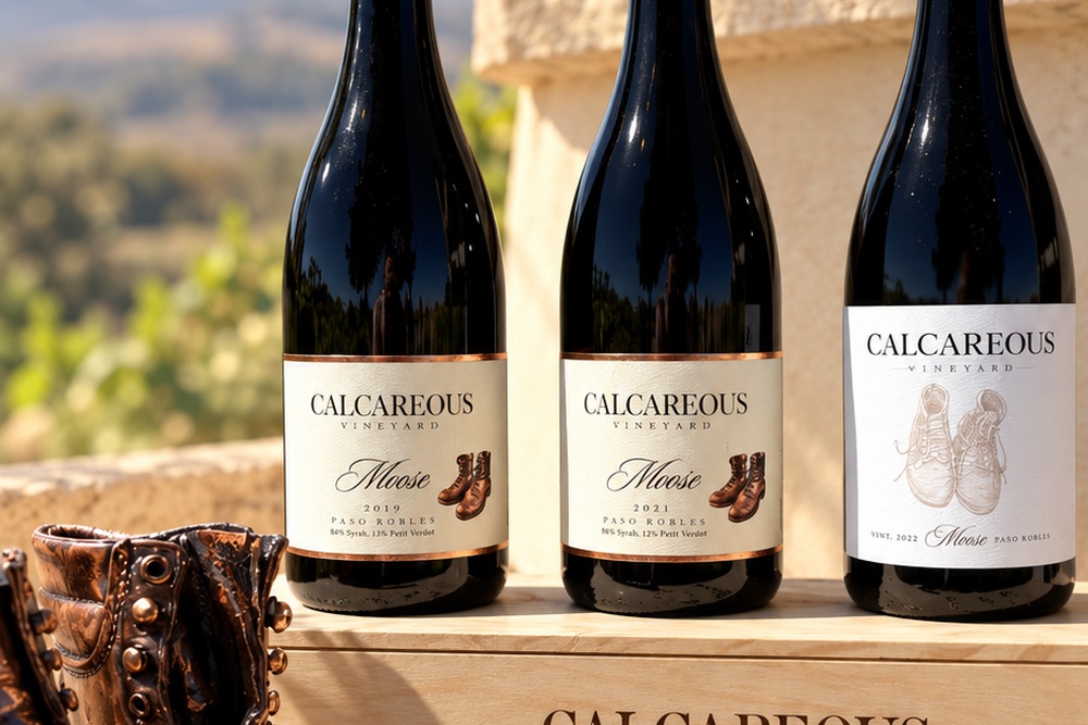 Three bottles on wine on a wine box