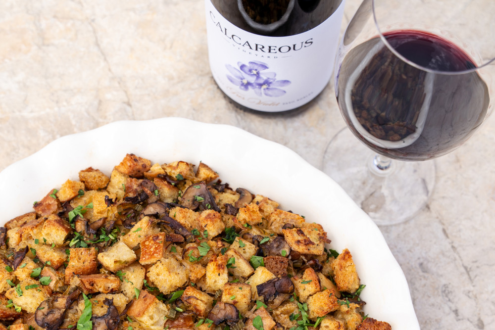 Calcareous Stuffing with a glass of Tres Violet