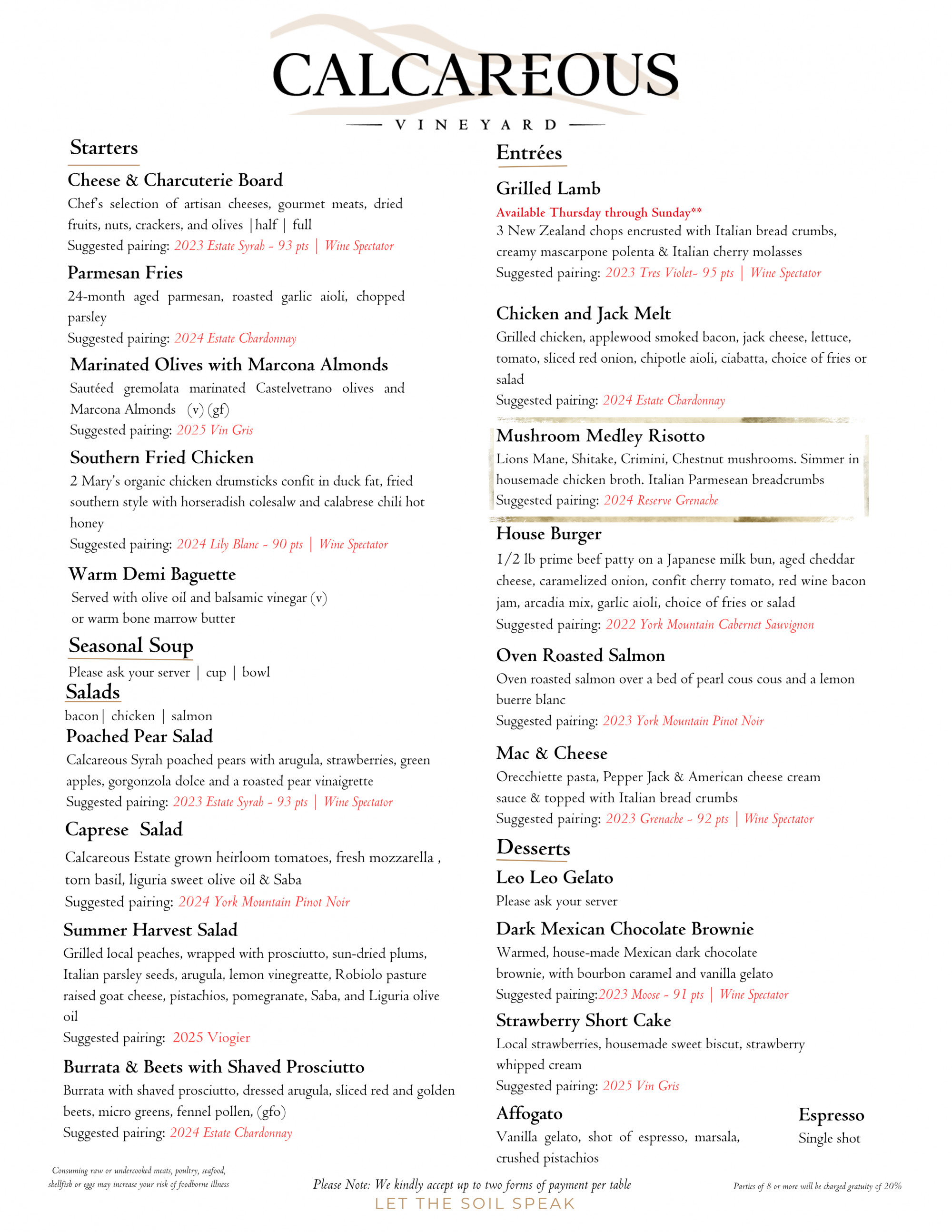 Seasonal Wine Pairing Menu