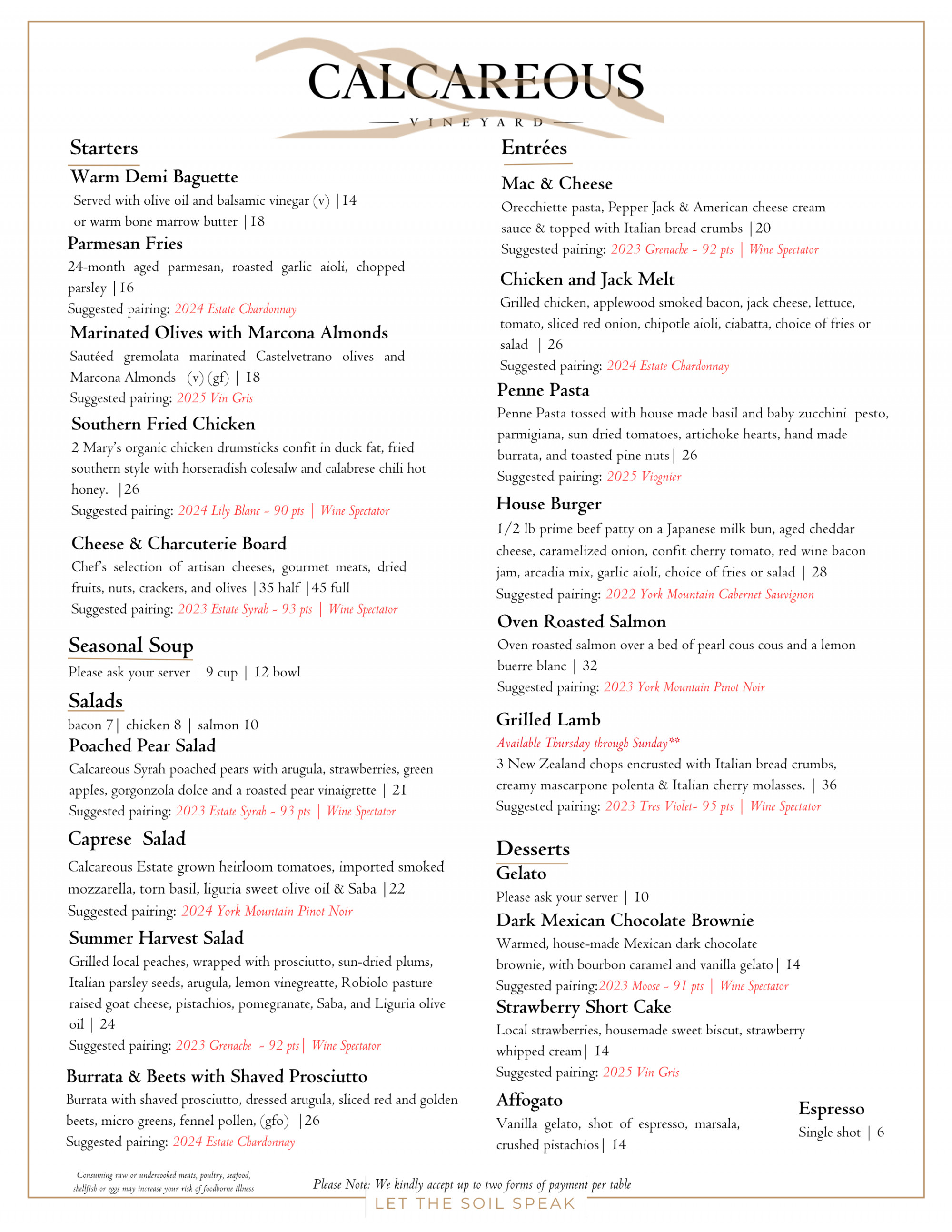 Seasonal Wine Pairing Menu